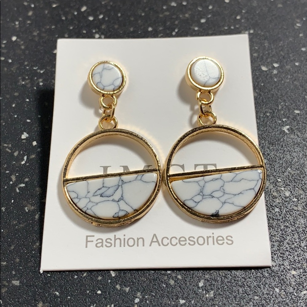 Gold and White Marble Earrings